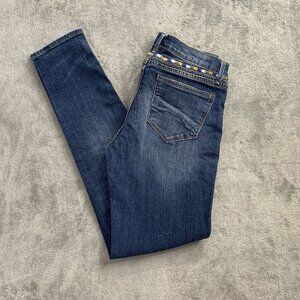 Driftwood Jackie Skinny Jeans Womens 26x28” Embroidered Trim Blue Denim Boho